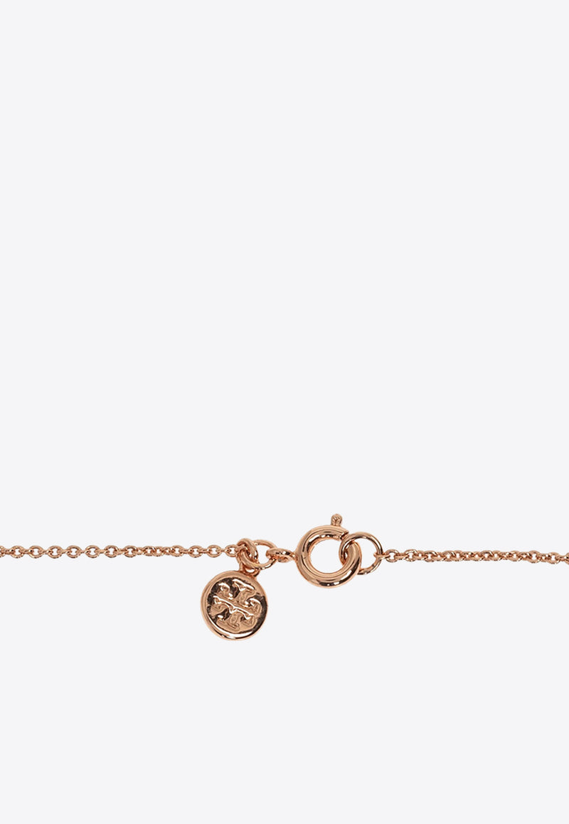 Tory Burch Miller Paved Logo Delicate Necklace Rose Gold 53420 0-696