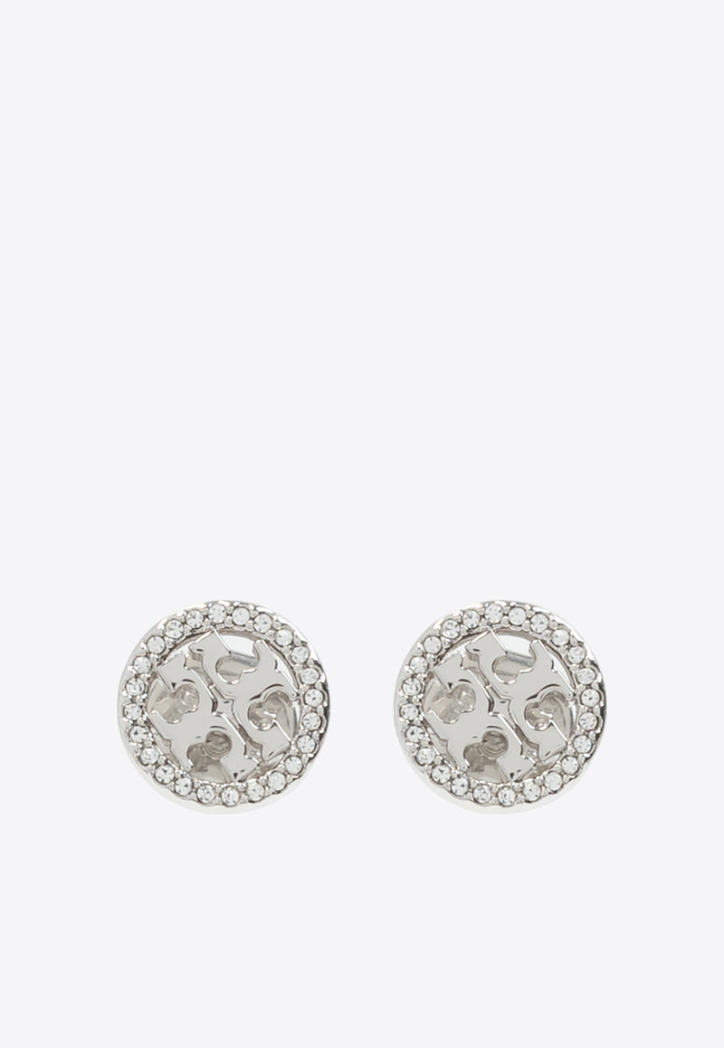 Tory Burch Miller Crystal Paved Stud Earrings Silver 53422 0-042