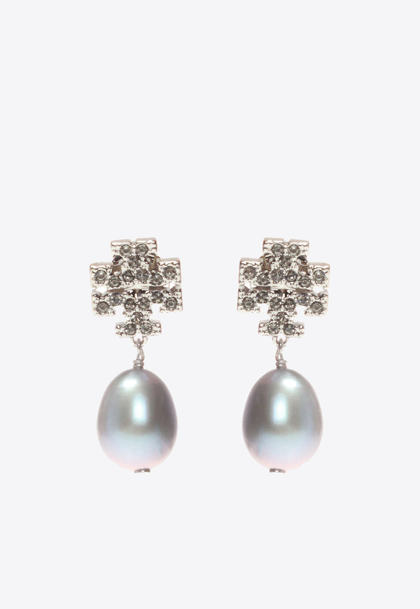 Tory Burch Kira Crystal Paved Pearl Drop Earrings Silver 60525 0-056