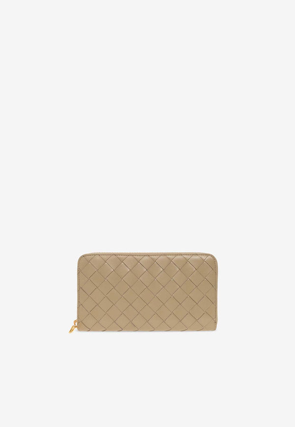 Bottega Veneta Intrecciato Leather Zip-Around Wallet Taupe 608053 VCPP2-1520