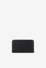 Bottega Veneta Intrecciato Leather Zip-Around Wallet Black 608053 VCPP2-8425