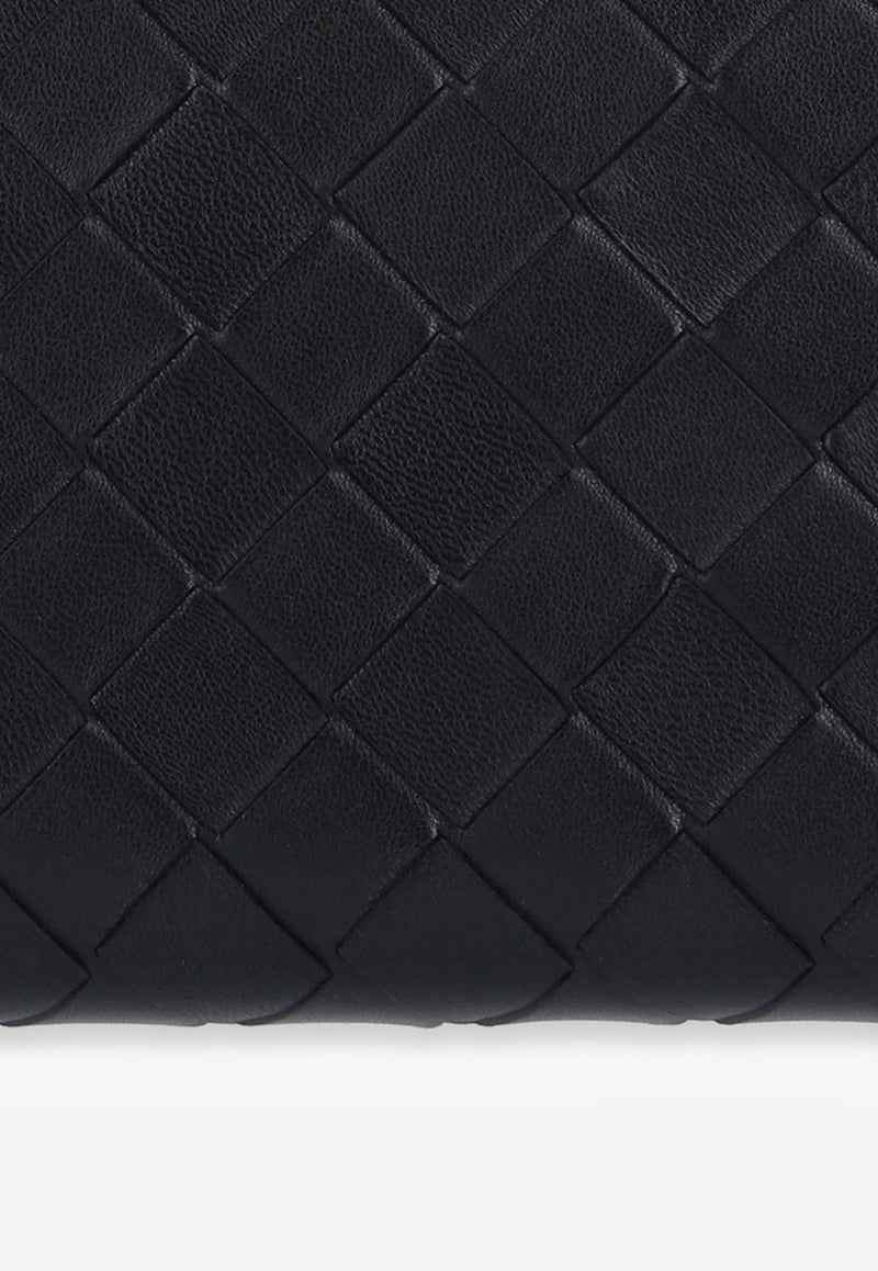 Bottega Veneta Intrecciato Leather Zip-Around Wallet Black 608053 VCPP2-8425