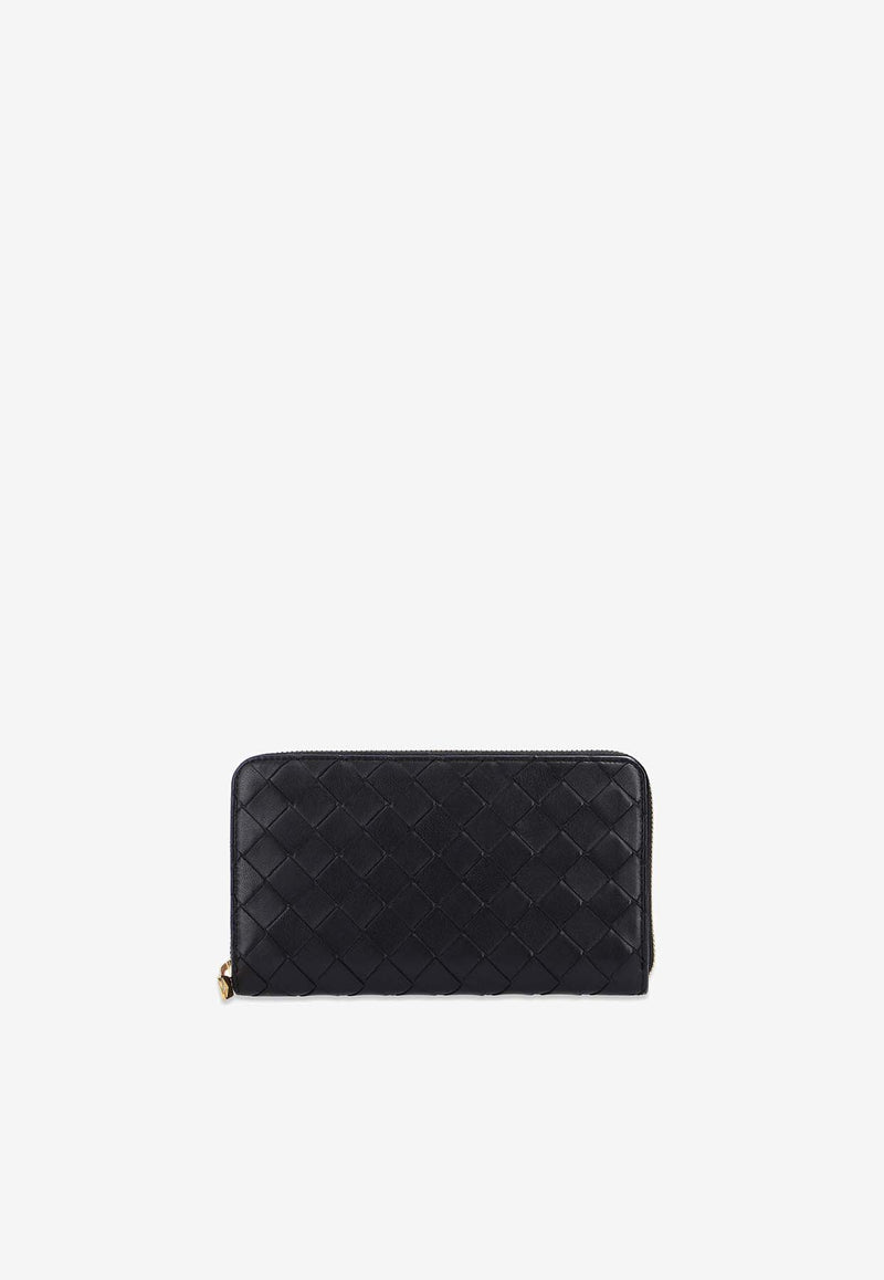 Bottega Veneta Intrecciato Leather Zip-Around Wallet Black 608053 VCPP2-8425