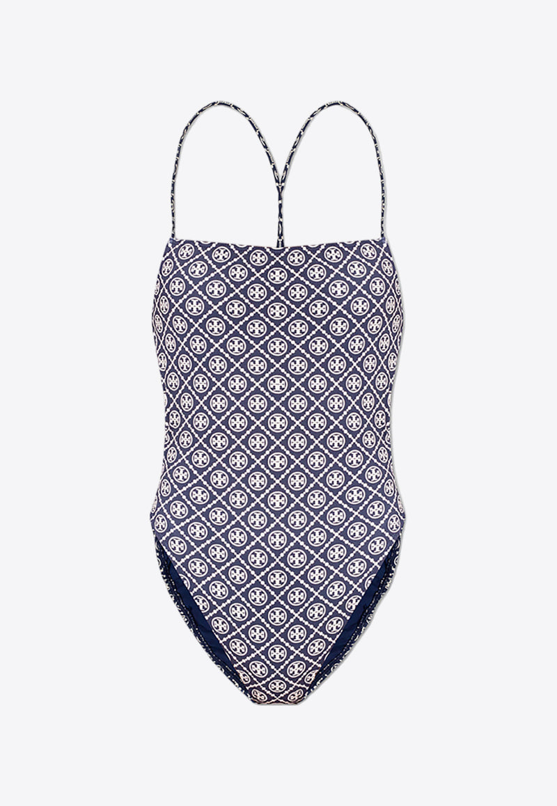 Tory Burch Logo Monogram One-Piece Swimsuit Navy 81972 0-410