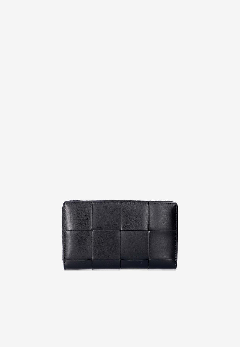 Bottega Veneta Cassette Zip-Around Intreccio Leather Wallet Black 649607 VBWD2-8803