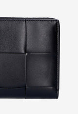 Bottega Veneta Cassette Zip-Around Intreccio Leather Wallet Black 649607 VBWD2-8803