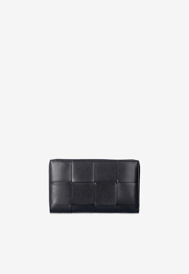 Bottega Veneta Cassette Zip-Around Intreccio Leather Wallet Black 649607 VBWD2-8803