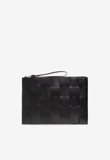 Bottega Veneta Large Cassette Pouch Bag in Intrecciato Leather Black 649616 VBWD3-8803