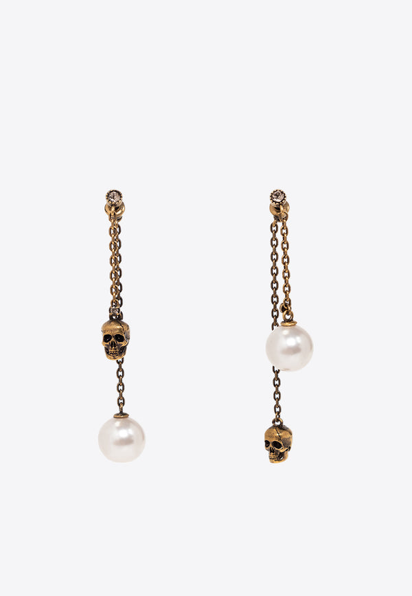 Alexander McQueen Skull and Pearl Drop Earrings Gold 651156 J160Z-4040