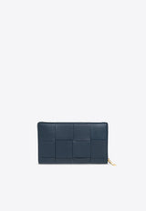 Bottega Veneta Cassette Zip-Around Wallet in Intrecciato Leather Deep Blue 651368 VCP14-3124