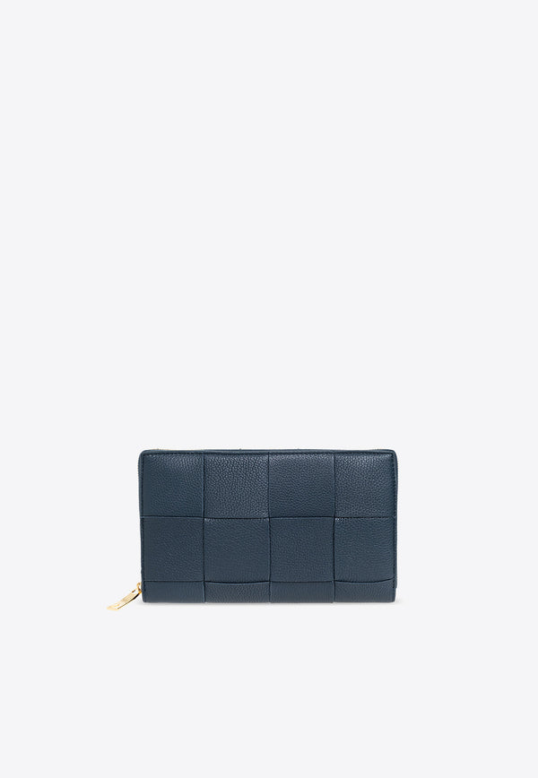 Bottega Veneta Cassette Zip-Around Wallet in Intrecciato Leather Deep Blue 651368 VCP14-3124