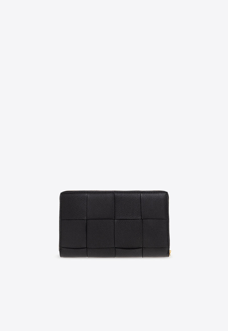 Bottega Veneta Cassette Zip-Around Wallet in Intrecciato Leather Black 651368 VCP14-8425