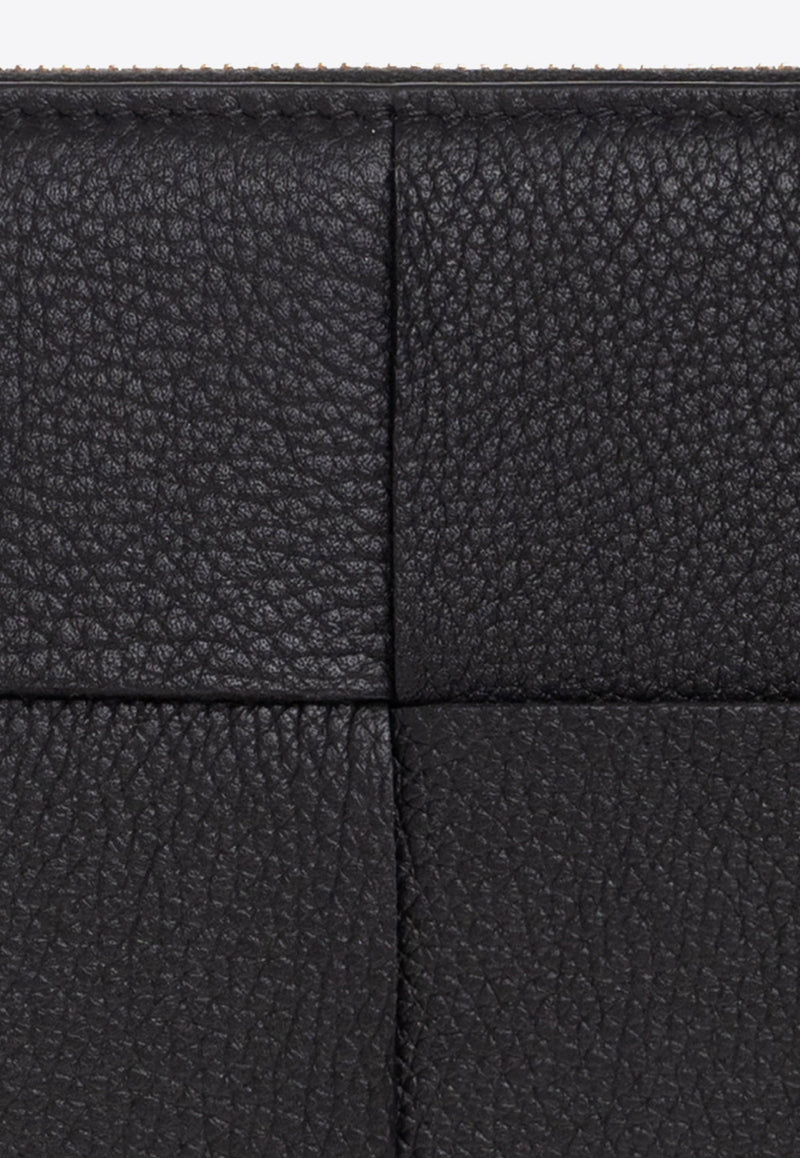 Bottega Veneta Cassette Zip-Around Wallet in Intrecciato Leather Black 651368 VCP14-8425