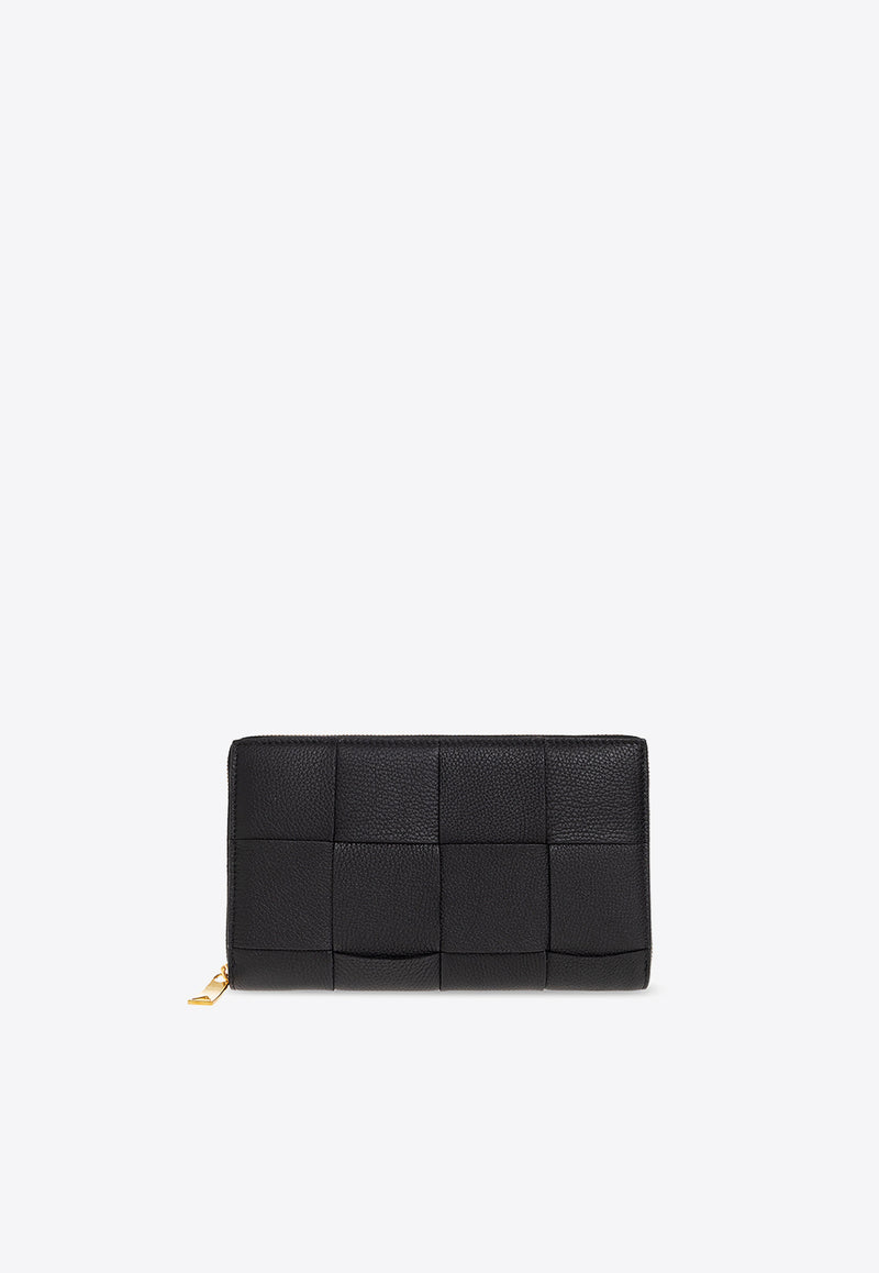 Bottega Veneta Cassette Zip-Around Wallet in Intrecciato Leather Black 651368 VCP14-8425