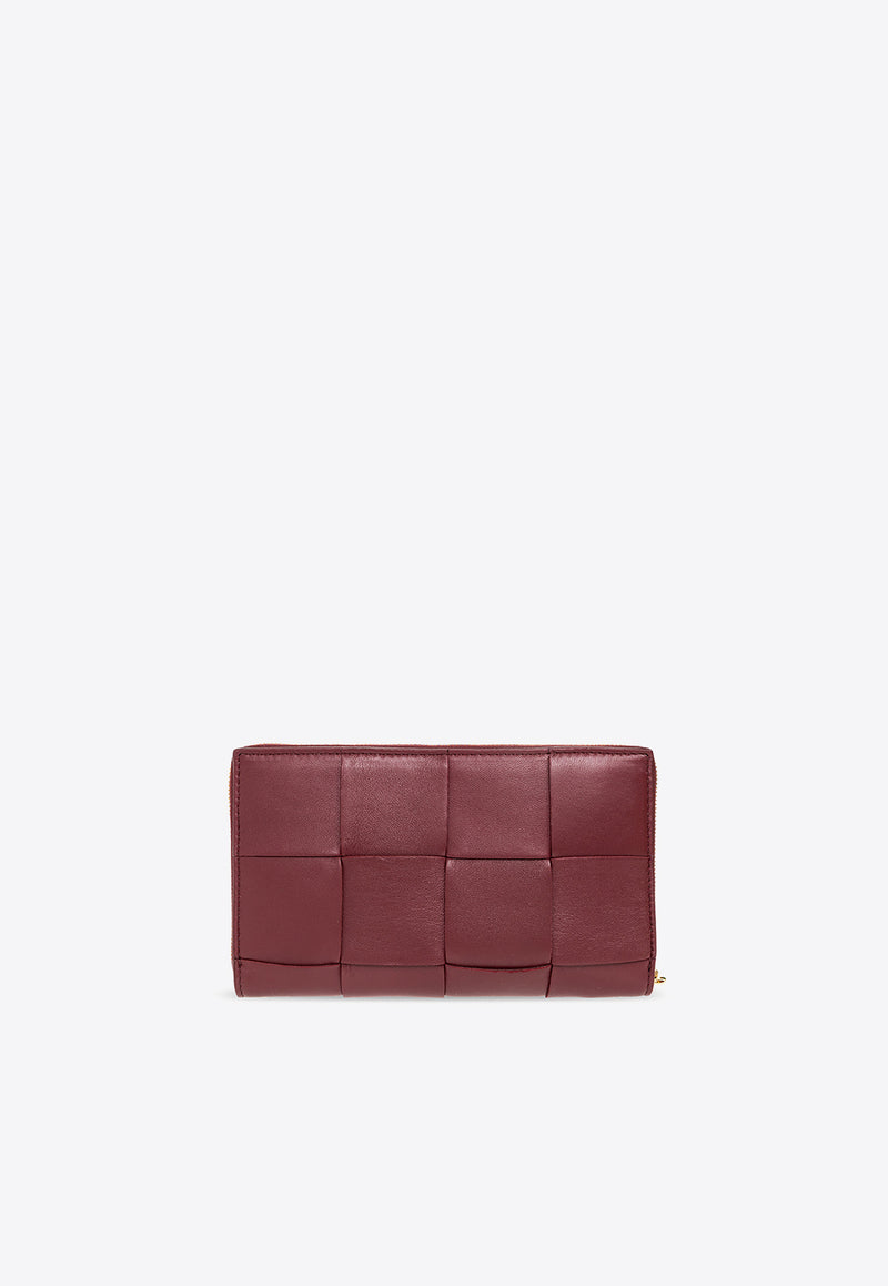 Bottega Veneta Cassette Zip-Around Wallet in Intrecciato Leather Bordeaux 651368 VCQC1-6208