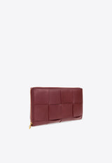 Bottega Veneta Cassette Zip-Around Wallet in Intrecciato Leather Bordeaux 651368 VCQC1-6208