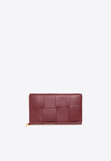 Bottega Veneta Cassette Zip-Around Wallet in Intrecciato Leather Bordeaux 651368 VCQC1-6208