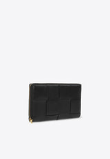 Bottega Veneta Cassette Zip-Around Wallet in Intrecciato Leather Black 651368 VCQC1-8425