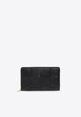 Bottega Veneta Cassette Zip-Around Wallet in Intrecciato Leather Black 651368 VCQC1-8425