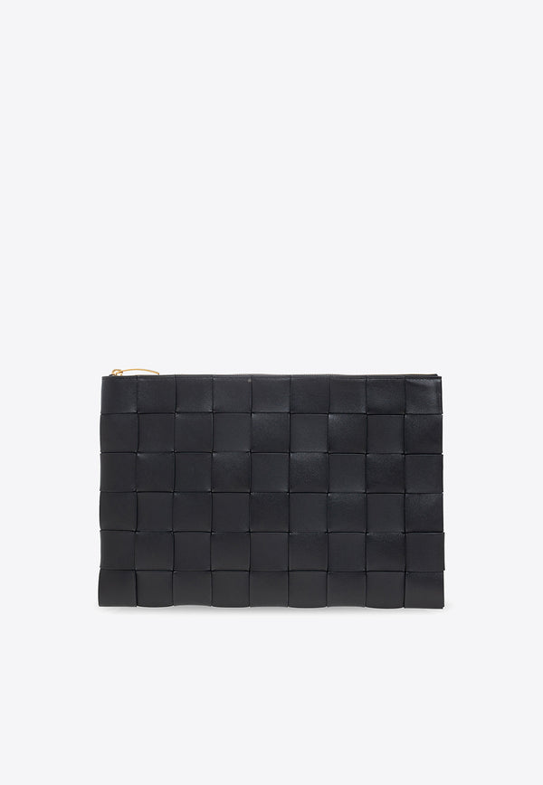 Bottega Veneta Large Cassette Intreccio Flat Pouch Black