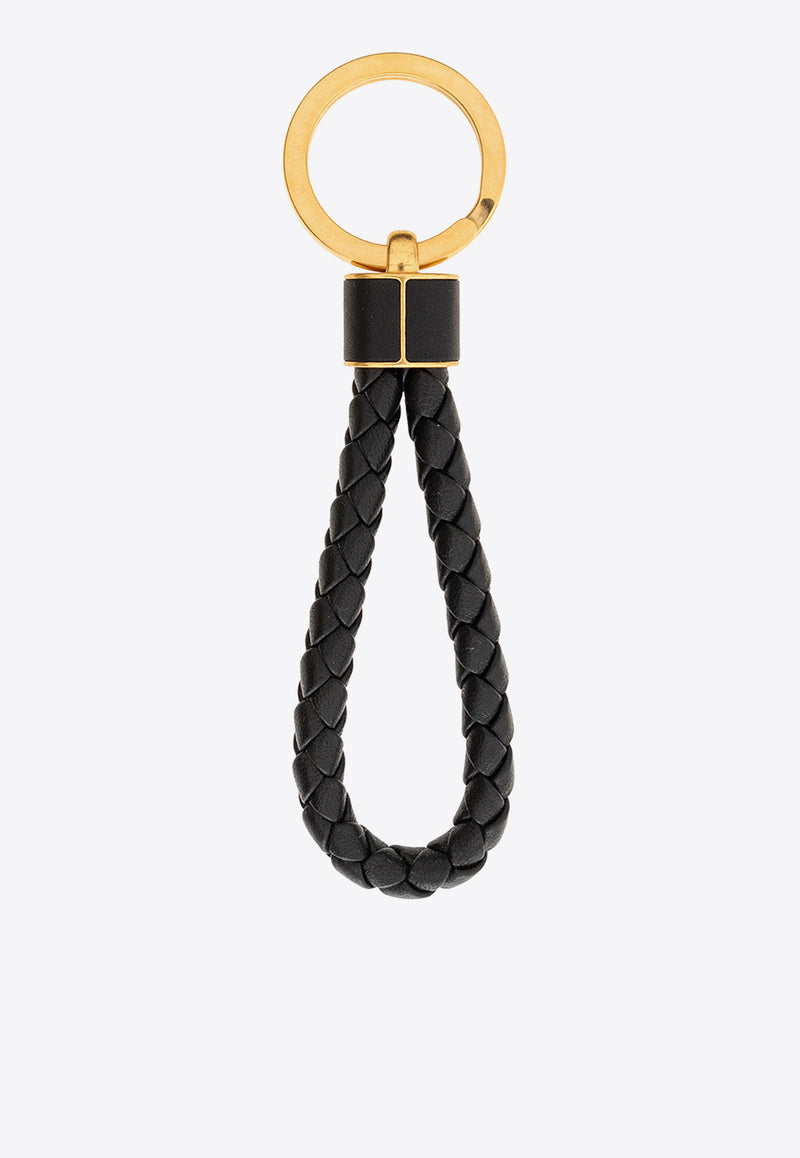 Bottega Veneta Intreccio Leather Key Ring Black