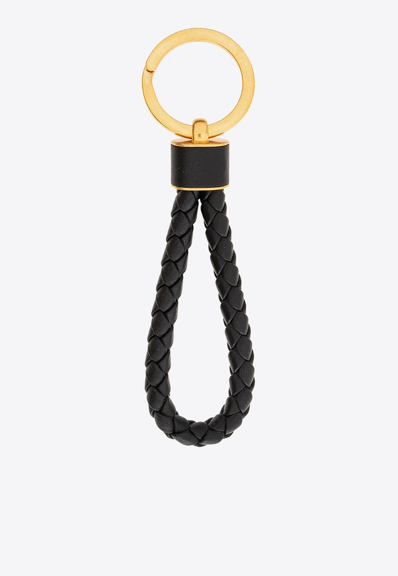 Bottega Veneta Intreccio Leather Key Ring Black