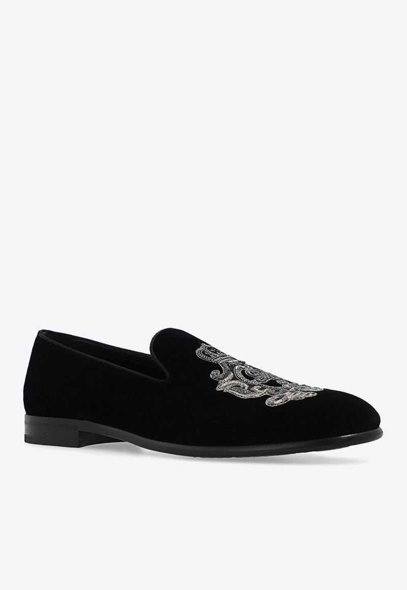 Dolce 
Gabbana Embroidered Velvet Loafers A50490 AO249-8R747