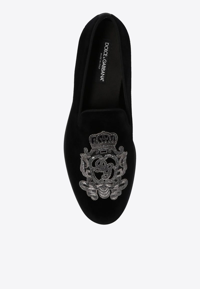 Dolce 
Gabbana Embroidered Velvet Loafers A50490 AO249-8R747