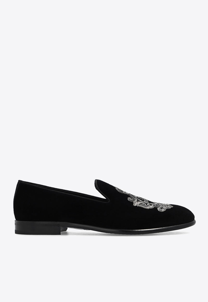 Dolce 
Gabbana Embroidered Velvet Loafers A50490 AO249-8R747