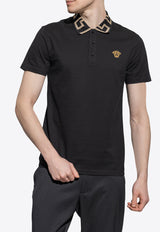 Versace Greca Patterned Polo T-shirt Black A87402 1A06199-1B000