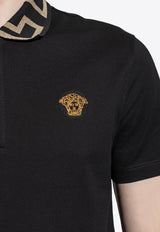 Versace Greca Patterned Polo T-shirt Black A87402 1A06199-1B000