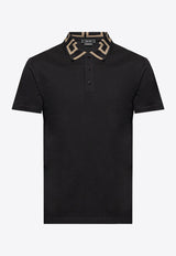 Versace Greca Patterned Polo T-shirt Black A87402 1A06199-1B000