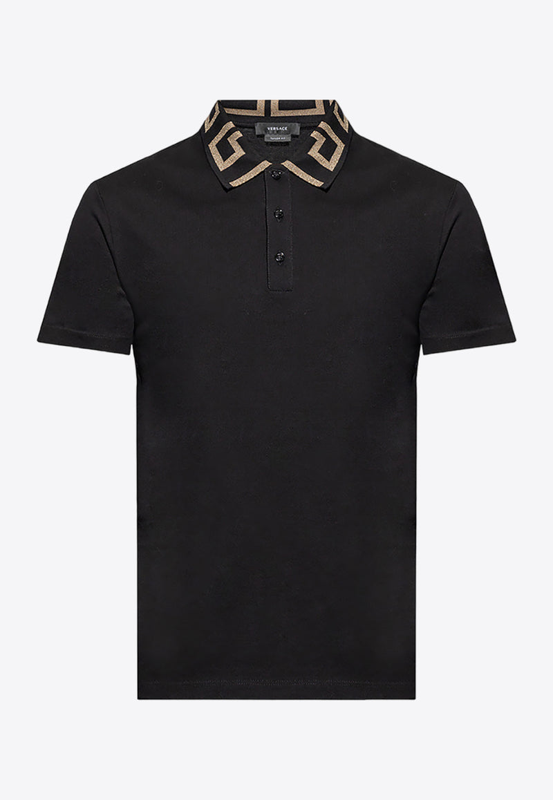 Versace Greca Patterned Polo T-shirt Black A87402 1A06199-1B000