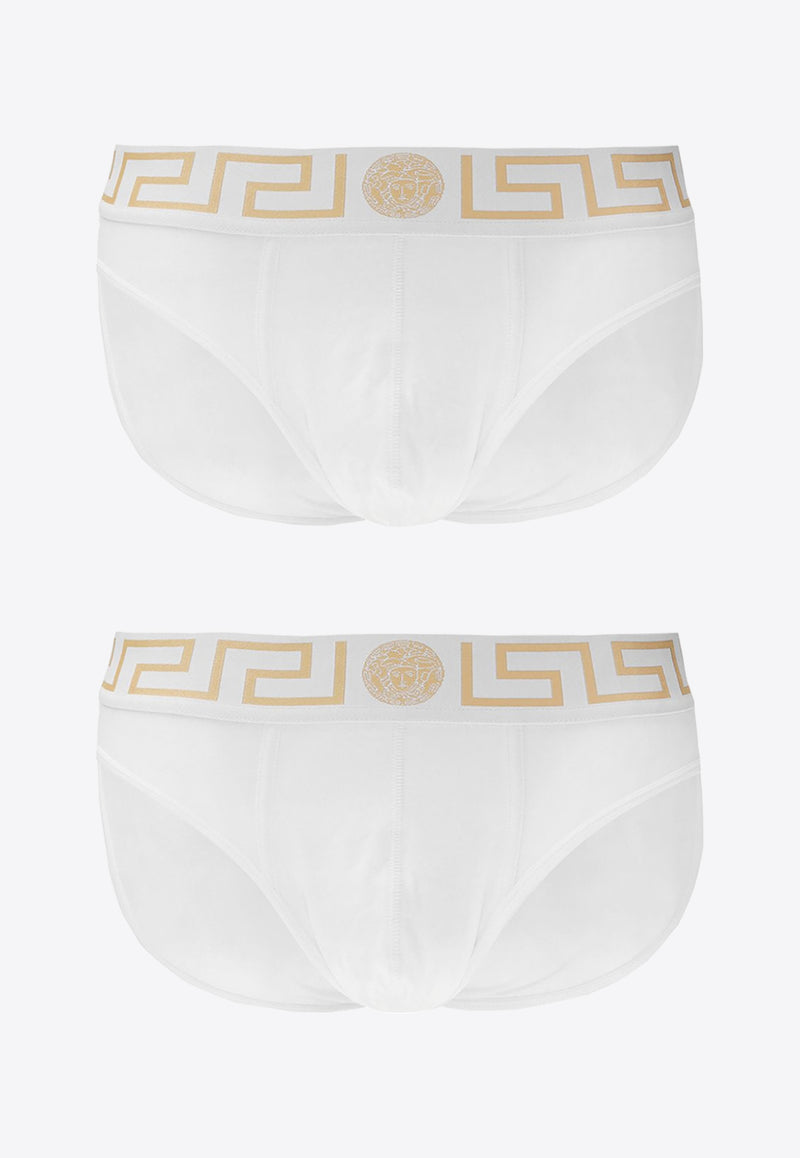 Versace Greca Border Briefs - Pack of 2 AU10180 A232741-A81H White