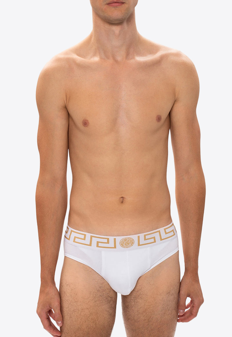 Versace Greca Border Briefs - Pack of 3 AU10327 A232741-A81H White