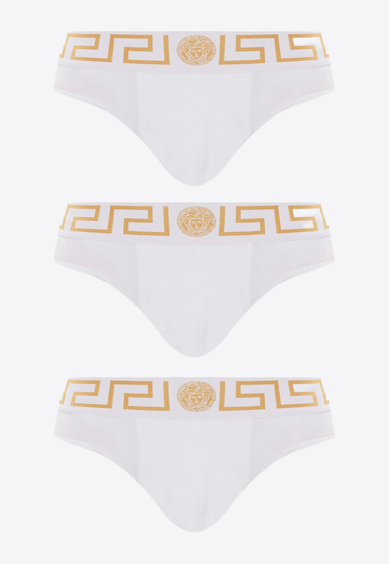 Versace Greca Border Briefs - Pack of 3 AU10327 A232741-A81H White