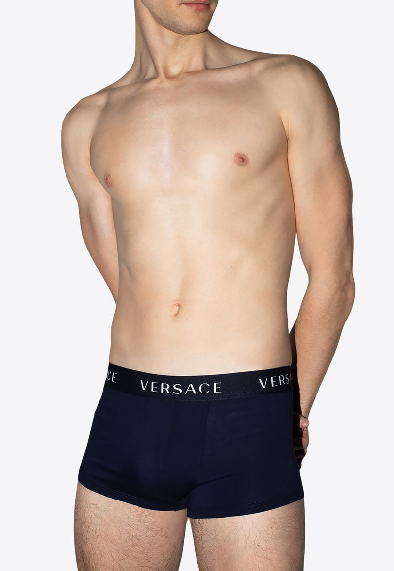 Versace Logo Waistband Trunks AUU04020 AC00058-A1384 Navy