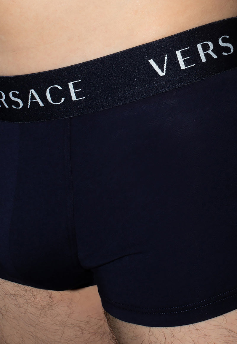 Versace Logo Waistband Trunks AUU04020 AC00058-A1384 Navy