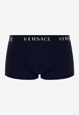 Versace Logo Waistband Trunks AUU04020 AC00058-A1384 Navy