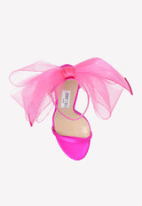 Jimmy Choo Aveline 100 Asymmetric Grosgrain Mesh Bows Sandals AVELINE 100 BAV-FUCHSIA FUCHSIA Pink