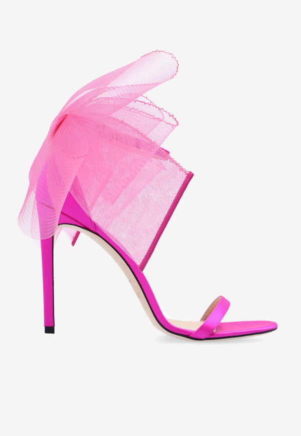 Jimmy Choo Aveline 100 Asymmetric Grosgrain Mesh Bows Sandals AVELINE 100 BAV-FUCHSIA FUCHSIA Pink