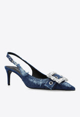 Dolce 
Gabbana 75 Distressed Denim Appliquéd Slingback Pumps CG0643 AY841-8H618