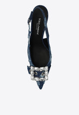 Dolce 
Gabbana 75 Distressed Denim Appliquéd Slingback Pumps CG0643 AY841-8H618