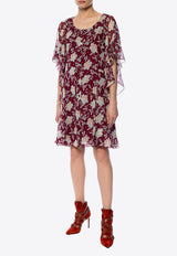 Chloé Floral Print Mini Dress Burgundy CHC19ARO61 347-9L0