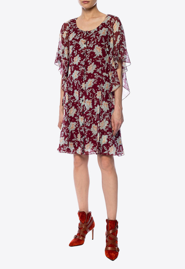 Chloé Floral Print Mini Dress Burgundy CHC19ARO61 347-9L0