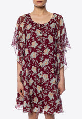 Chloé Floral Print Mini Dress Burgundy CHC19ARO61 347-9L0