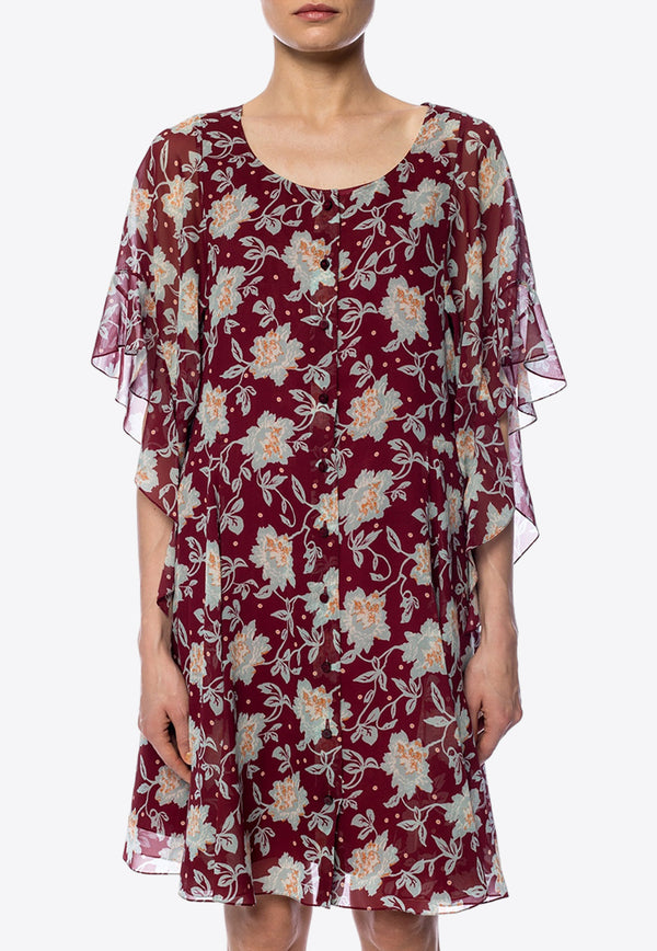 Chloé Floral Print Mini Dress Burgundy CHC19ARO61 347-9L0