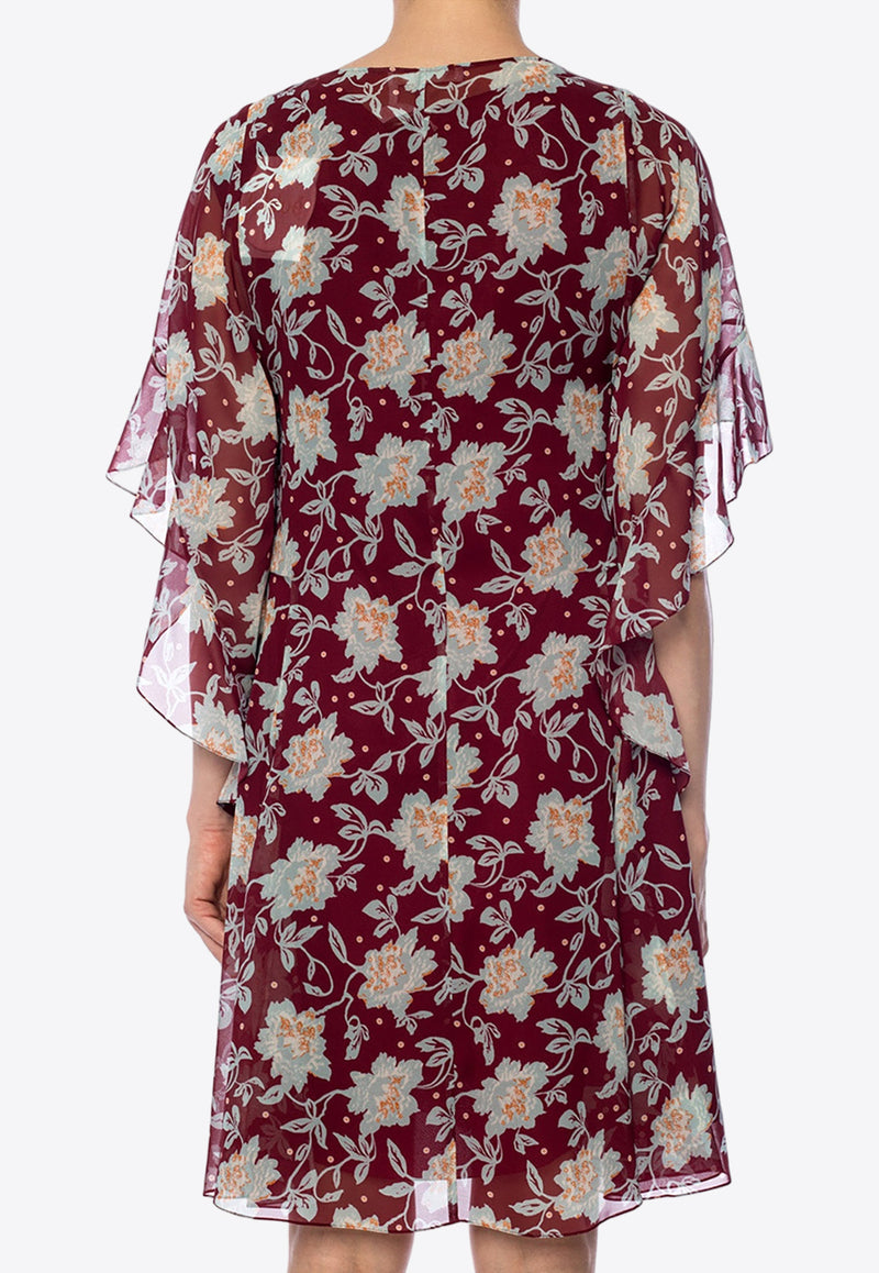 Chloé Floral Print Mini Dress Burgundy CHC19ARO61 347-9L0