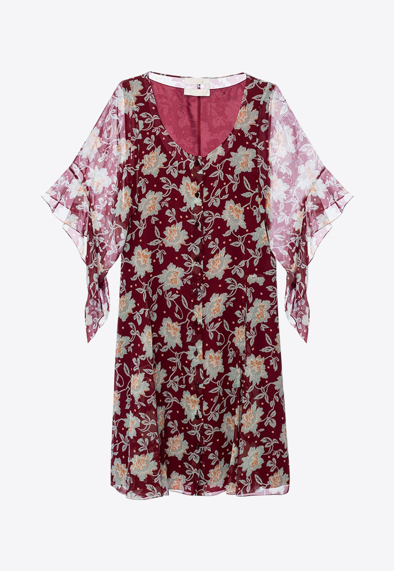 Chloé Floral Print Mini Dress Burgundy CHC19ARO61 347-9L0