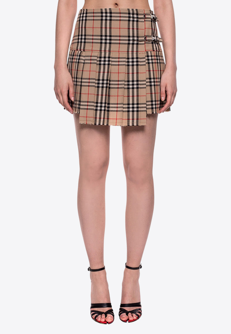 Burberry Pleated Check Wool Mini Skirt Beige 8025832 A7028-ARCHIVE BEIGE IP CHK